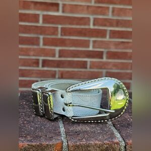 Western Belt White Embossed Floral Silver Buckle Cowgirl Rodeo Fashion